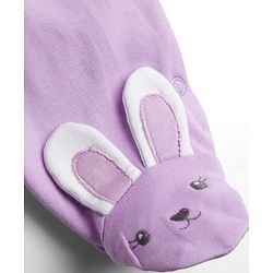 Babyhug Cotton Knit Full Sleeves Footed Sleepsuit With Animal Embroidery & Ear Applique - Lavender