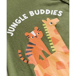 Babyhug Cotton Knit Full Sleeves Footed Sleepsuits With Stripes & Animal Print Pack Of 2 - Yellow & Green