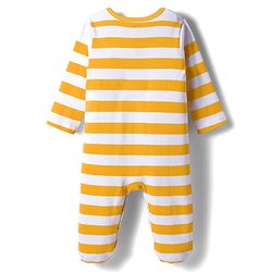 Babyhug Cotton Knit Full Sleeves Footed Sleepsuits With Stripes & Animal Print Pack Of 2 - Yellow & Green