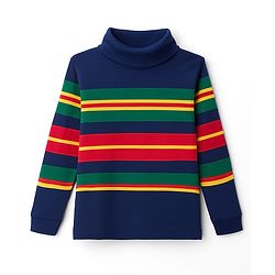 Babyhug Cotton Elastane Knit Full Sleeves Turtle Neck Winter T-Shirt with Stripes - Navy Blue