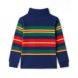 Babyhug Cotton Elastane Knit Full Sleeves Turtle Neck Winter T-Shirt with Stripes - Navy Blue