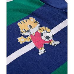 Babyhug Cotton Elastane Knit Full Sleeves Striped Turtle Neck Winter T-Shirt With Tiger Print - Green & Blue