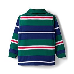 Babyhug Cotton Elastane Knit Full Sleeves Striped Turtle Neck Winter T-Shirt With Tiger Print - Green & Blue