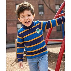 Babyhug Knitted Full Sleeves Turtle Neck Winter T-Shirt - Navy Blue