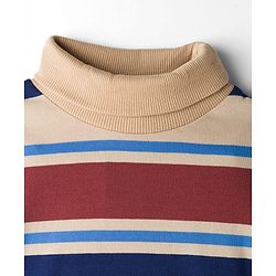 Babyhug Cotton Elastane Knit Full Sleeves Turtle Neck Winter T-Shirt with Stripes - Multicolor