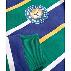 Babyhug Knit Full Sleeves Turtle Neck Winter T-Shirt with Stripes & Animal Patch - Dark Green & Navy Blue