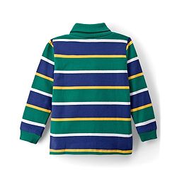 Babyhug Knit Full Sleeves Turtle Neck Winter T-Shirt with Stripes & Animal Patch - Dark Green & Navy Blue