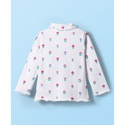 Babyhug Cotton Knit Full Sleeves Solid Color Turtle Neck Winter T-Shirt with Floral Print - White