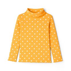 Babyhug Cotton Elastane Knit Full Sleeves Turtle Neck Winter T-Shirt with Polka Dot Print - Yellow