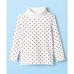 Babyhug Cotton Elastane Knit Full Sleeves Turtle Neck Winter T-Shirt with Polka Dot Print - White