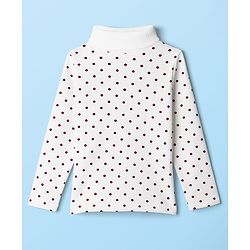 Babyhug Cotton Elastane Knit Full Sleeves Turtle Neck Winter T-Shirt with Polka Dot Print - White