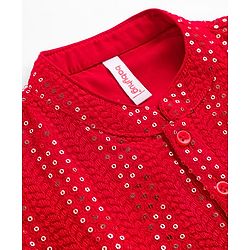 Babyhug Hakoba Woven Full Sleeves Kurta Pyjama Set With Sequin Detailing - Red & White