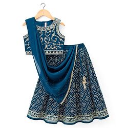Babyhug Georgette Woven Sleeveless Choli Lehenga Set with Dupatta Embroidery & Sequin Detailing - Navy Blue