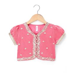 Babyhug Woven Half Sleeves Choli Lehenga & Dupatta Set With Floral Embriodery - Pink