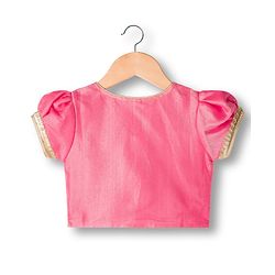 Babyhug Woven Half Sleeves Choli Lehenga & Dupatta Set With Floral Embriodery - Pink