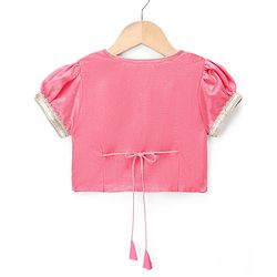Babyhug Woven Half Sleeves Choli Lehenga & Dupatta Set With Floral Embriodery - Pink