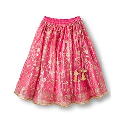 Babyhug Woven Half Sleeves Choli Lehenga & Dupatta Set With Floral Embriodery - Pink