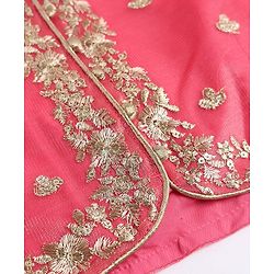 Babyhug Woven Half Sleeves Choli Lehenga & Dupatta Set With Floral Embriodery - Pink