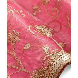 Babyhug Woven Half Sleeves Choli Lehenga & Dupatta Set With Floral Embriodery - Pink