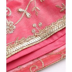 Babyhug Woven Half Sleeves Choli Lehenga & Dupatta Set With Floral Embriodery - Pink