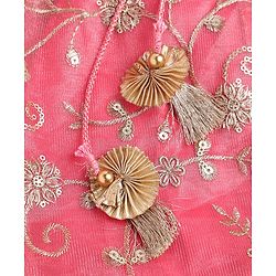Babyhug Woven Half Sleeves Choli Lehenga & Dupatta Set With Floral Embriodery - Pink