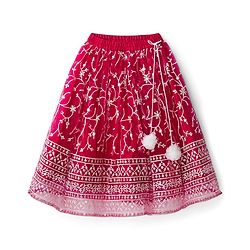 Babyhug Net Woven Frill Sleeves Choli Lehenga & Dupatta Set With Floral Embriodery - Dark Pink