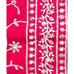 Babyhug Net Woven Frill Sleeves Choli Lehenga & Dupatta Set With Floral Embriodery - Dark Pink