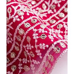 Babyhug Net Woven Frill Sleeves Choli Lehenga & Dupatta Set With Floral Embriodery - Dark Pink
