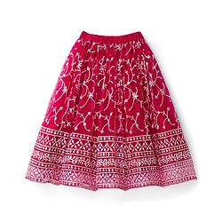 Babyhug Net Woven Frill Sleeves Choli Lehenga & Dupatta Set With Floral Embriodery - Dark Pink