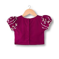 Babyhug Net Woven Half Sleeves Choli Lehenga & Dupatta Set With Floral Sequin Embriodery - Wine