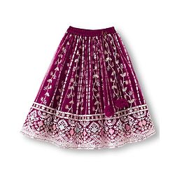 Babyhug Net Woven Half Sleeves Choli Lehenga & Dupatta Set With Floral Sequin Embriodery - Wine