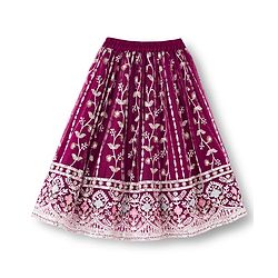 Babyhug Net Woven Half Sleeves Choli Lehenga & Dupatta Set With Floral Sequin Embriodery - Wine