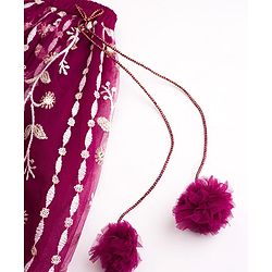 Babyhug Net Woven Half Sleeves Choli Lehenga & Dupatta Set With Floral Sequin Embriodery - Wine