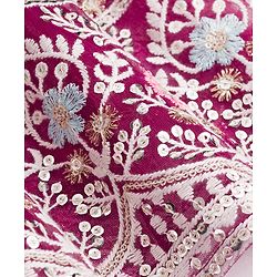 Babyhug Net Woven Half Sleeves Choli Lehenga & Dupatta Set With Floral Sequin Embriodery - Wine