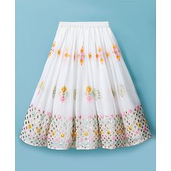 Babyhug Georgett Woven Flutter Sleeves Mirror Embroidered Choli Lehenga  and Dupatta Set  -White