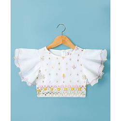 Babyhug Georgett Woven Flutter Sleeves Mirror Embroidered Choli Lehenga  and Dupatta Set  -White