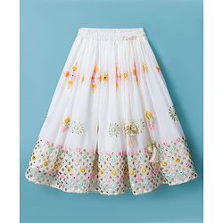 Babyhug Georgett Woven Flutter Sleeves Mirror Embroidered Choli Lehenga  and Dupatta Set  -White