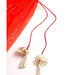 Babyhug Net Woven Half Sleeves Choli Lehenga & Dupatta Set With Sequin Embriodery - Orange