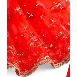 Babyhug Net Woven Half Sleeves Choli Lehenga & Dupatta Set With Sequin Embriodery - Orange