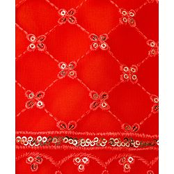 Babyhug Net Woven Half Sleeves Choli Lehenga & Dupatta Set With Sequin Embriodery - Orange