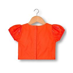 Babyhug Net Woven Half Sleeves Choli Lehenga & Dupatta Set With Sequin Embriodery - Orange