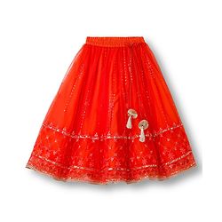 Babyhug Net Woven Half Sleeves Choli Lehenga & Dupatta Set With Sequin Embriodery - Orange