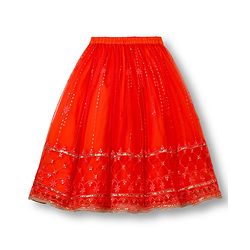 Babyhug Net Woven Half Sleeves Choli Lehenga & Dupatta Set With Sequin Embriodery - Orange