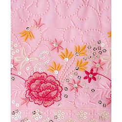 Babyhug Net Woven Half Sleevez Lehenga Choli Set With Floral Emrboidery & Dupatta - Peach