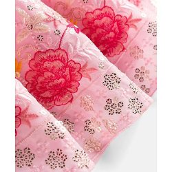 Babyhug Net Woven Half Sleevez Lehenga Choli Set With Floral Emrboidery & Dupatta - Peach