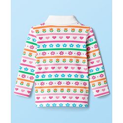 Babyhug Cotton Elastane Knit Full Sleeves Turtle Neck Winter T-Shirt with Floral & Heart Print - White