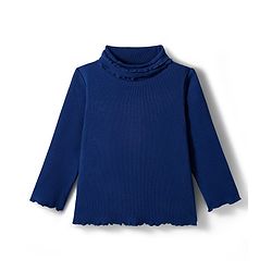 Babyhug Cotton Knit Full Sleeves Solid Color Turtle Neck Winter T-Shirt - Navy Blue