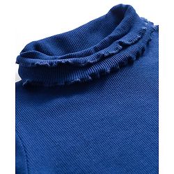 Babyhug Cotton Knit Full Sleeves Solid Color Turtle Neck Winter T-Shirt - Navy Blue