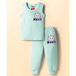 Babyhug Disney Interlock Sleeveless Pullover Thermal Vest & Pant Set with The Aristocats Marie Print - Light Blue