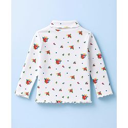 Babyhug Cotton Knit Full Sleeves Turtle Neck Winter T-Shirt with Floral Print - White